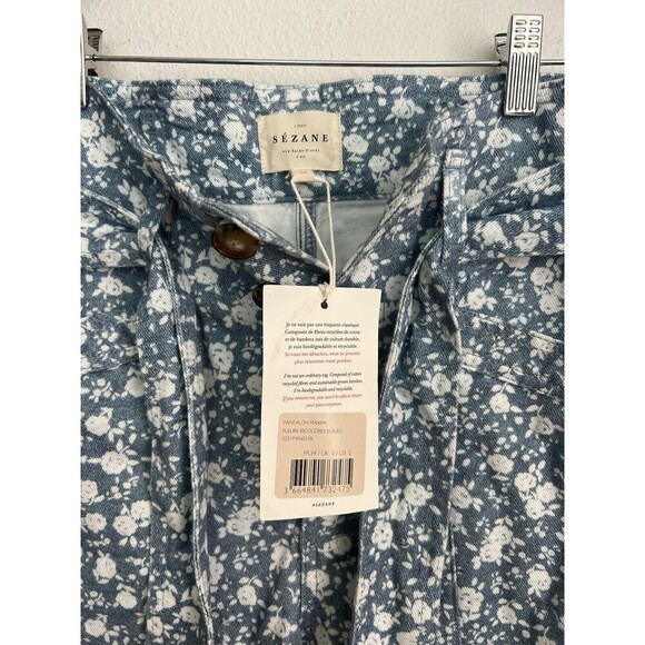 Sézane High-Waist Floral Tapered Jeans FR 34/US 2 Blue White NWT - Picture 10 of 12